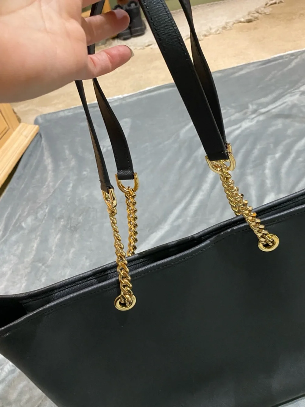 Michael Kors Black Tote with Gold Chain Handles - Picture 4 of 12